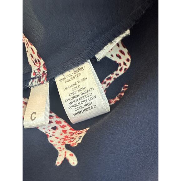 Loft Sheer Navy Collar Button Down Leopard Cat Novelty Print Blouse - Picture 3 of 8